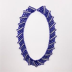 ($8) Handmade Blue & Clear Beaded Necklace